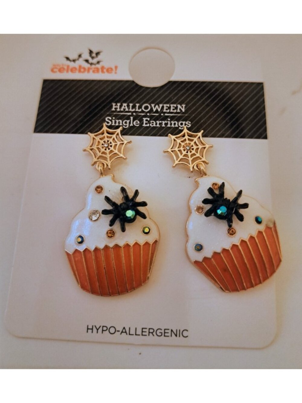 Way To Celebrate Halloween Cupcake Spider Earrings Hypoallergenic Orange Black